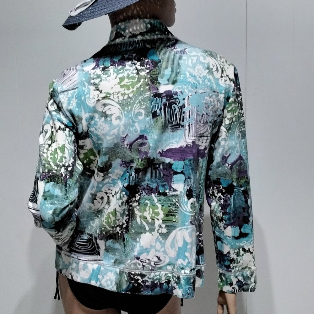 Additions by Chico's Funky Floral Abstract multi-color Zip Light Jacket Size 2 - Picture 9 of 16